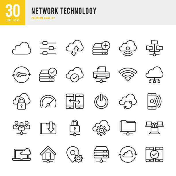 illustrations, cliparts, dessins animés et icônes de technologie de réseau-fine ligne groupe d'icônes - command key