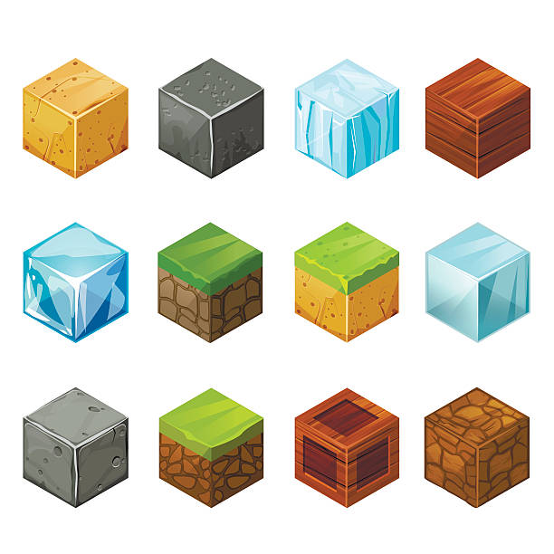 illustrations, cliparts, dessins animés et icônes de isométrique de cubes grand ensemble d'éléments de nature - geometric shape block cube backgrounds