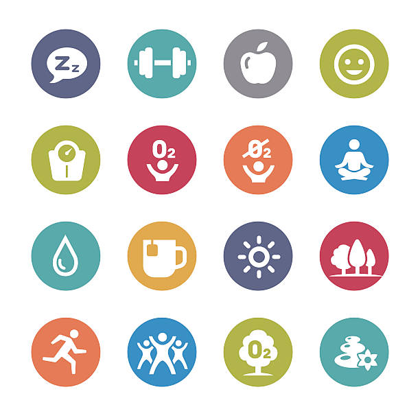 Fitness, Healthy Life Style Icons - Circle Series View All: oxygen icon stock illustrations