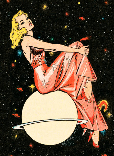 Fancy woman on a planet http://csaimages.com/images/istockprofile/csa_vector_dsp.jpg pin up girl stock illustrations