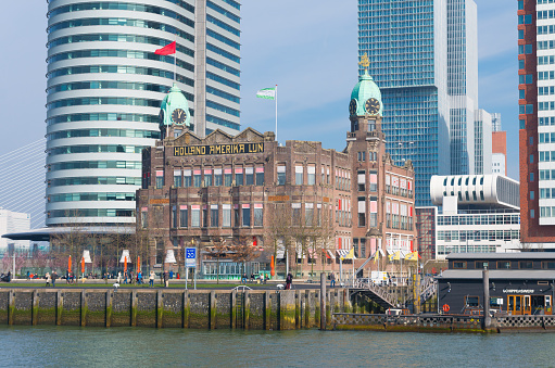 Rotterdam, netherlands - March 8, 2014: The New York Hotel on the Wilhelmina Pier is a hotel located in the former offices of the Holland America Line (HAL). The hotel was opened in 1993.