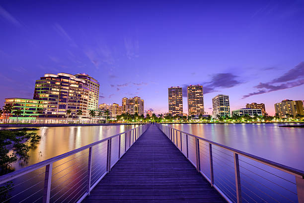 West Palm Beach Florida West Palm Beach, Florida, USA downtown skyline on the intracoastal waterway. west palm beach stock pictures, royalty-free photos & images