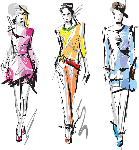 ilustraciones, imágenes clip art, dibujos animados e iconos de stock de modelos de moda - sketch fashion mannequin illustration and painting