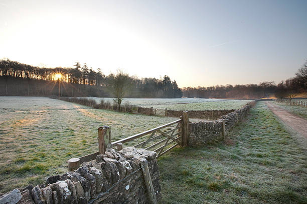 istock Dawn over a typically English Landscape with a Cotswold wall 534502775
