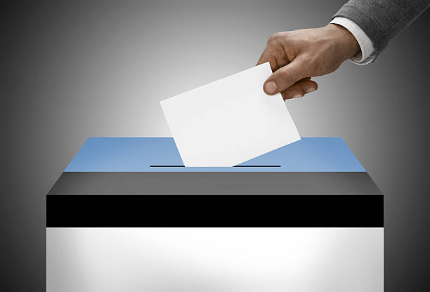 istock Ballot box painted into national flag colors - Estonia 534503049