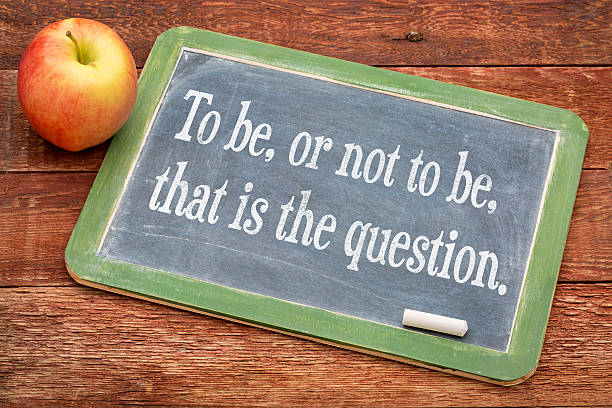 to be or not question To be, or not be, that is the question - text on a slate blackboard against red barn wood william shakespeare photos stock pictures, royalty-free photos & images
