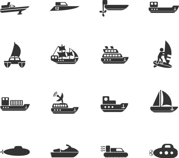 ilustrações, clipart, desenhos animados e ícones de transporte por água ícone conjunto - fishing industry fishing nautical vessel buoy
