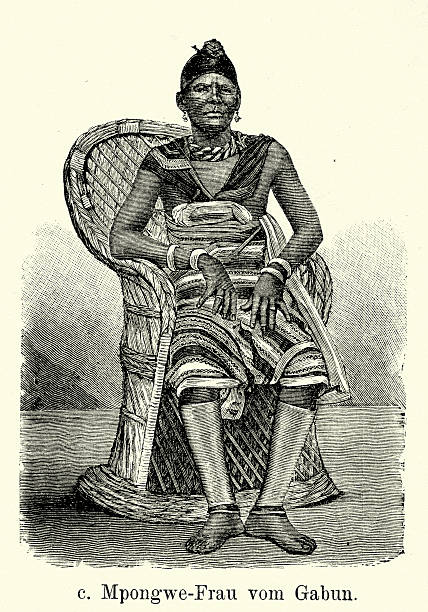 Vintage engraving of Mpongwe woman from Gabon. Ferdinand Hirts Geographische Bildertafeln,1886.