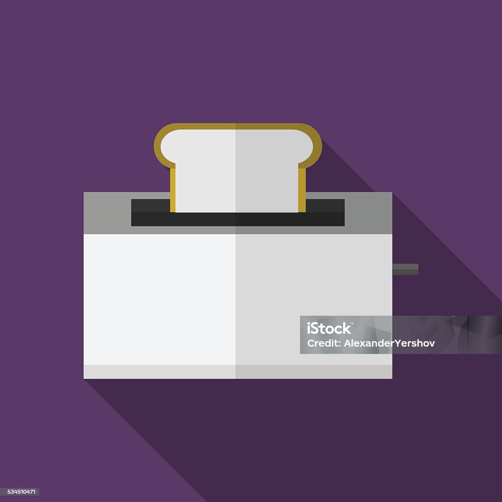 Bread toaster flat vector icon Flat vector icon with gray steel modern toaster with bread on purple background. Long shadow design 2015 stock vector