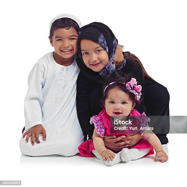 Smiling Siblings Stock Photo - Download Image Now - Child, Islam, White Background