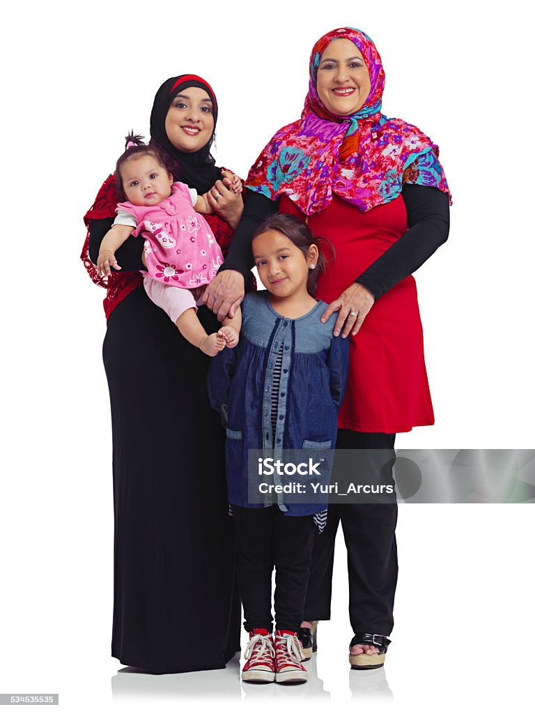 Mothers, sisters and daughters Studio portrait of the female members of a muslim family isolated on whitehttp://195.154.178.81/DATA/i_collage/pi/shoots/784902.jpg White Background Stock Photo