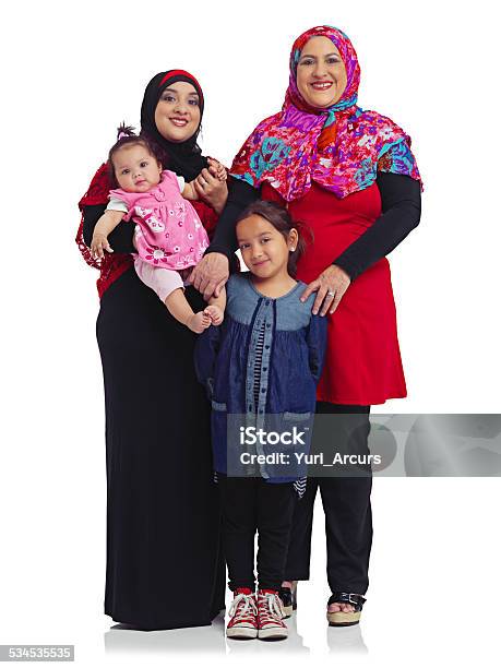 Mothers Sisters And Daughters Stock Photo - Download Image Now - White Background, Islam, Standing