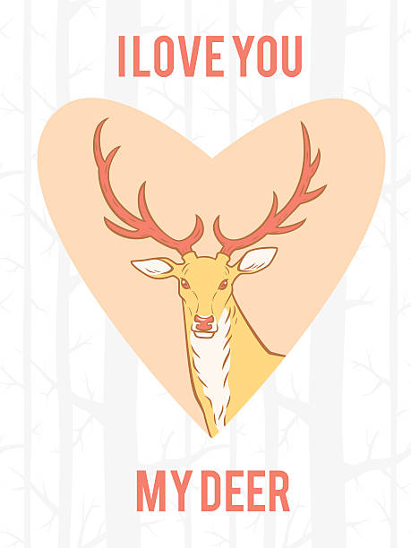 I love you my deer Valentine greeting card featuring a deer in a heart frame. love roe deer stock illustrations