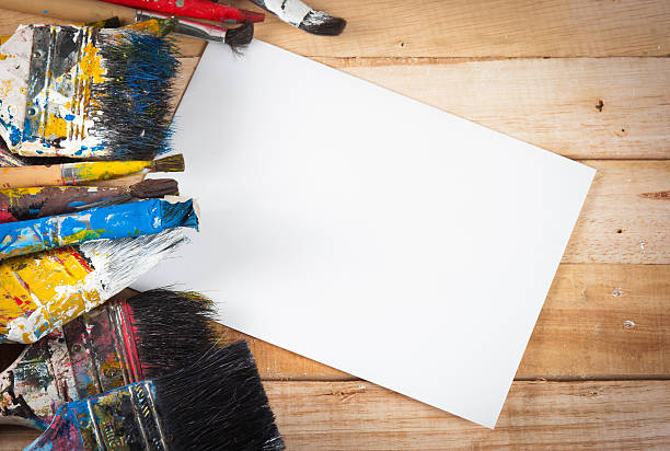 istock Set of used paint bruches with paper 534540361