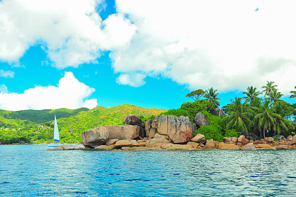 tropical melody Dream seascape view, Seychelles, La Digue island doing the wave stock pictures, royalty-free photos & images