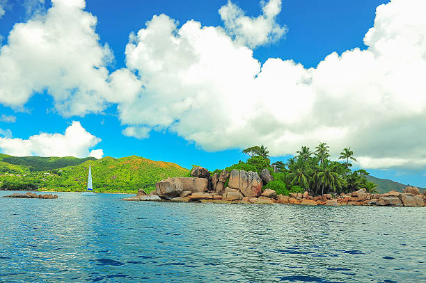 tropical melody Dream seascape view, Seychelles, La Digue island doing the wave stock pictures, royalty-free photos & images