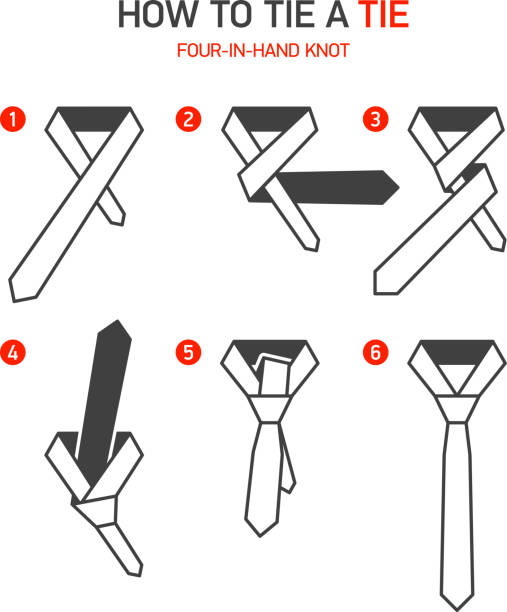 How to tie a tie instructions How to tie a tie instructions, Four-In-Hand knot. Vector illustration with transparent effect. Eps10. necktie businessman collar tied knot stock illustrations