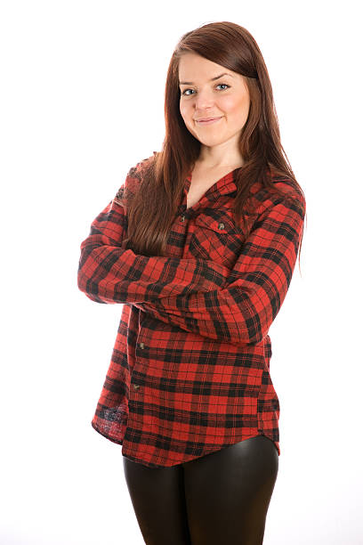 istock Happy Woman Wearing Plaid 534541831