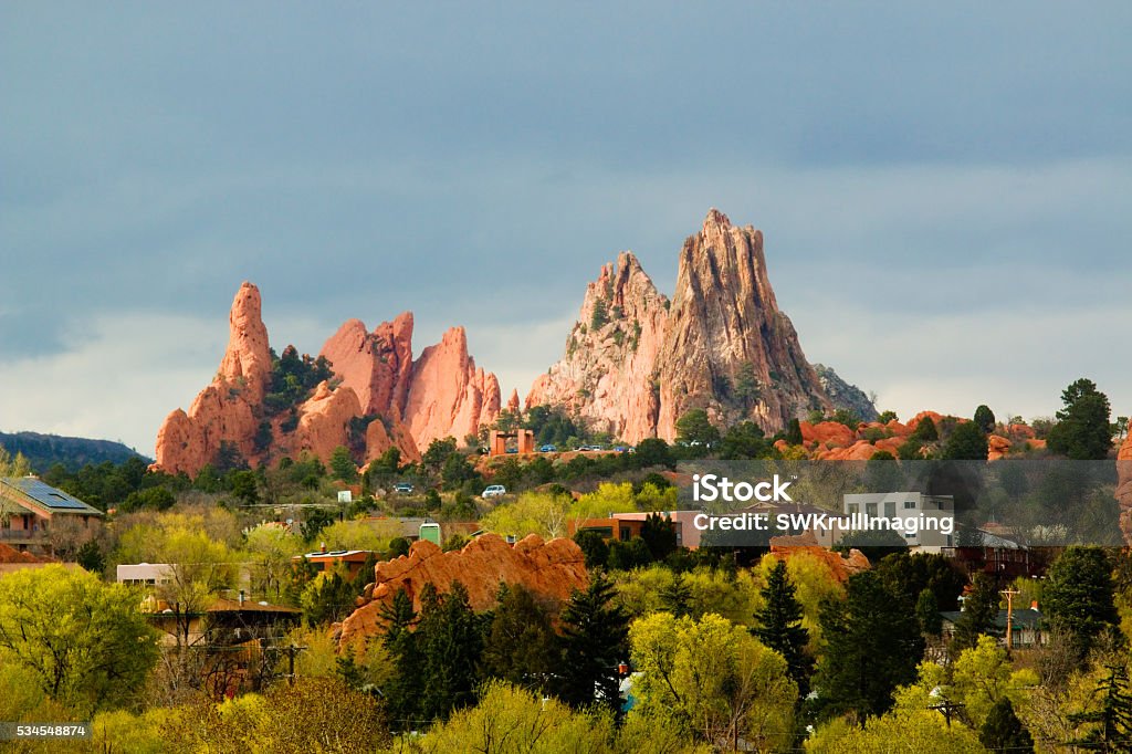 Garden of the Gods Colorado Red spires of the Garden of the Gods Park in Colorado Springs on a beautiul spring afternoon. Colorado Springs Stock Photo