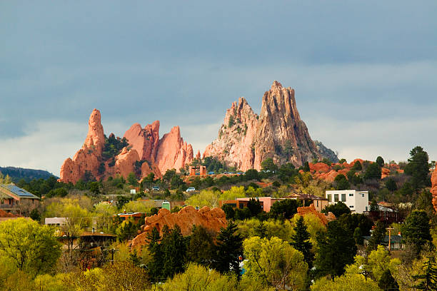 Garden of the Gods Colorado Red spires of the Garden of the Gods Park in Colorado Springs on a beautiul spring afternoon. colorado springs city stock pictures, royalty-free photos & images
