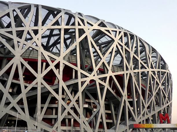 Beijing, China - November 20, 2011: Bird's Nest national stadium in Beijing, architectural features. The stadium was designed for use throughout the 2008 Summer Olympics and Paralympics. It's currently used mostly for football matches.