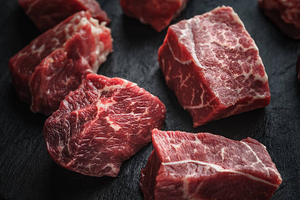 istock Raw angus beef slices on the black stone  table horizontal 534551404