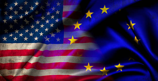 旗の united states of america - usa european union flag trading europe ストックフォトと画像