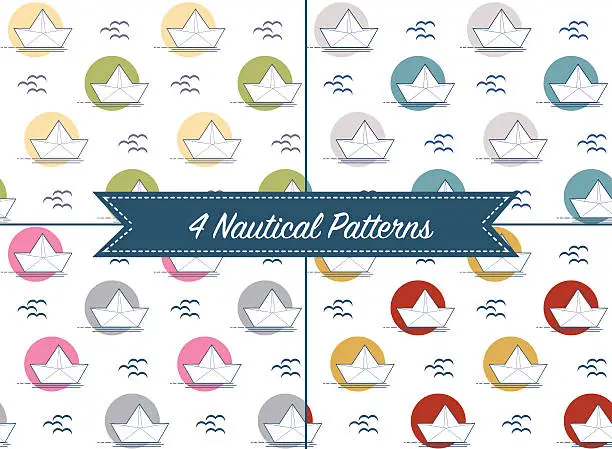 Vector illustration of Set of four patterns with origami paper boats