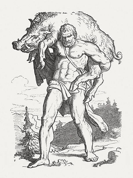 ภาพประกอบสต็อกที่เกี่ยวกับ “hercules and the erymanthian boar เทพปกรณัมกรีก ตีพิมพ์เมื่อ ปี ค.ศ. 1880 - boar meat”