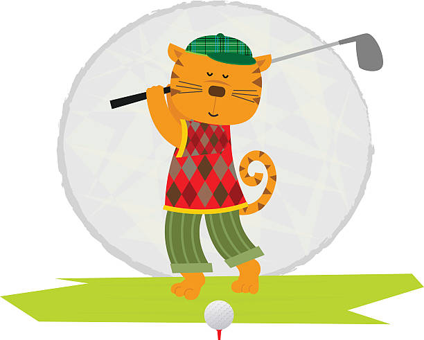 ilustraciones, imágenes clip art, dibujos animados e iconos de stock de gato jugando golf - golfer animal activity recreational pursuit
