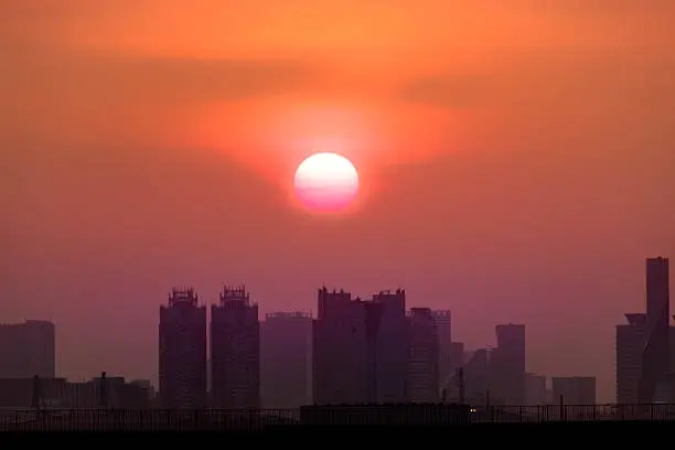 Photo of The lurid sunset in Tokyo.