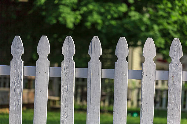 istock Wooden picket fence across a yard 534563368