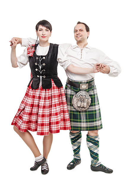 istock The pair woman and man dancing Scottish dance 534569580