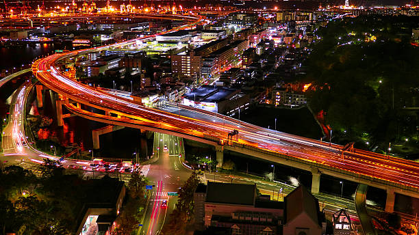 o yokohama noite vista. - landmark tower tokyo prefecture japan asia imagens e fotografias de stock