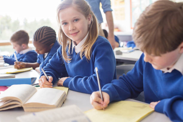 istock Portrait of smiling girl learning in classroom 534576003