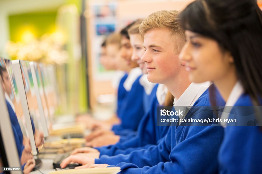 Student User Computer Smiling Students Using Computers In Computer Room Stock Photo ...