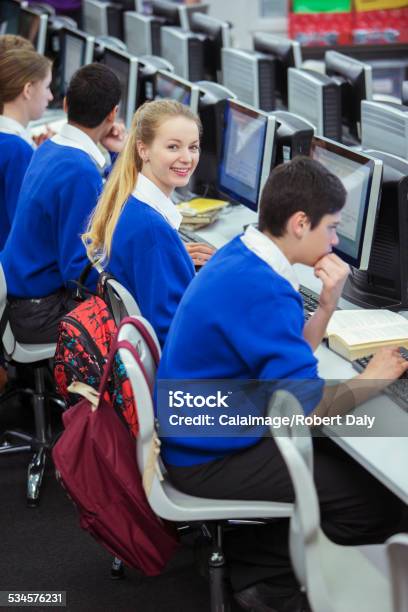 Computer Lab Siting Student Students Smiling Sitting And Learning In Computer Room Stock Photo ...