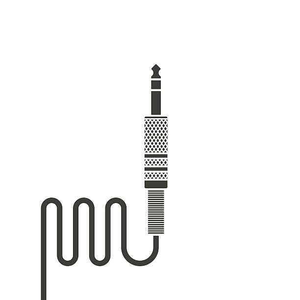 Black audio jack cable wire vector Black audio jack, headphone jack, audio equipment jack cable, wire, abstract guitar jack icon vector illustration isolated on white background interconnect plug stock illustrations