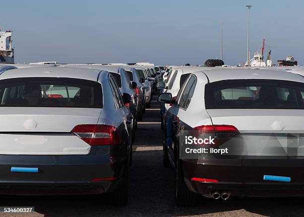 Rows Of New Cars Covered In Protective White Sheet Stock Photo - Download Image Now - 2015, Business, Car