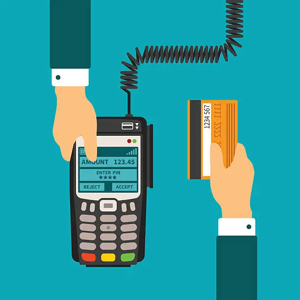 Vector illustration of Pos terminal usage vector concept in flat style