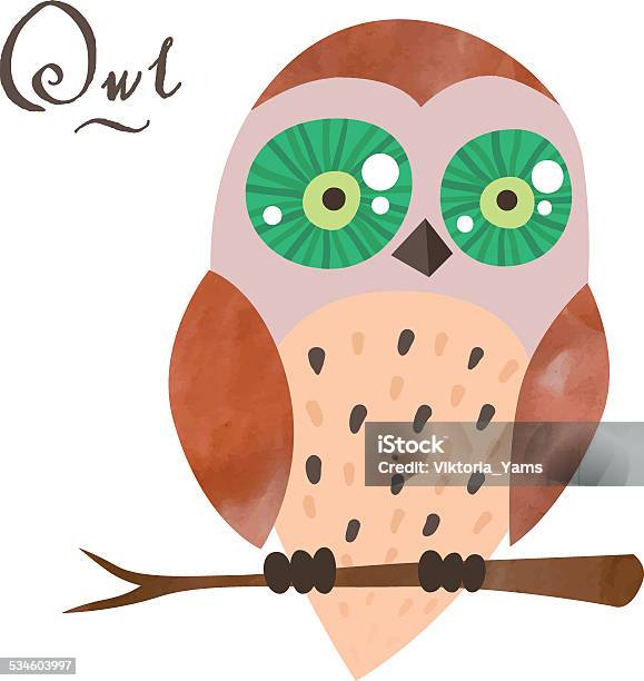 Vector Cartoon Owl With Watercolor Elements And Handwritten Letters Stock  Illustration - Download Image Now - iStock