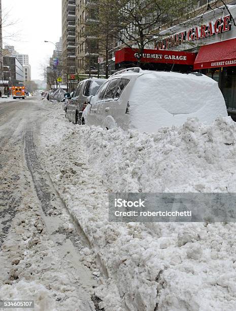 Piles Of Freshly Plowed Snow On Streets New York City Stock Photo - Download Image Now