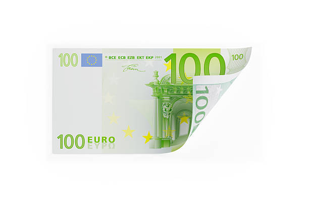 singola cento euro per su bianco - one hundred euro banknote foto e immagini stock