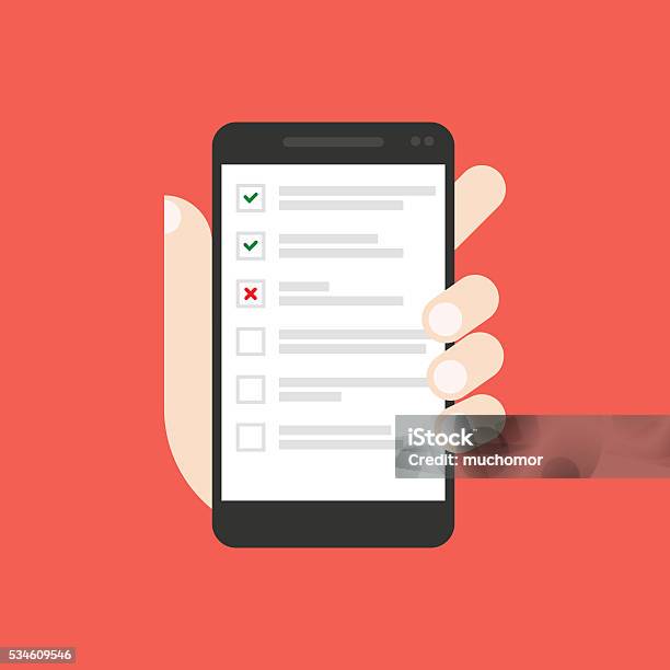 Todo List On Smartphone Screen Stock Illustration - Download Image Now - Telephone, Questionnaire, Mobile Phone