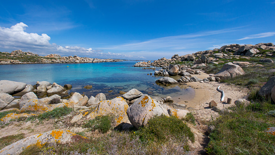 Wide angle shot of a tiny bay at Lavezzi islands, Corsica, France.