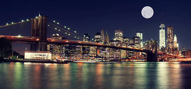 istock New York Skyline at night with Moon 534610507