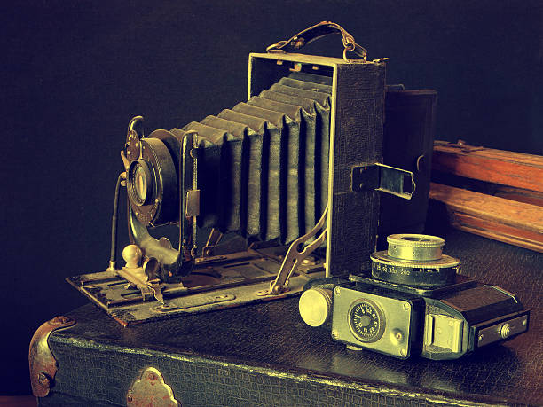 istock Old cameras, tripod and bag 534610781