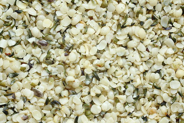 istock Top view of shelled hemp seeds 534633667