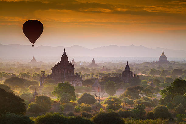 istock Hot air Balloon over Pagoda Fields 534634529