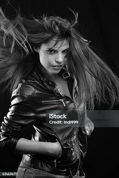 Pretty Girl On The Go Stock Photo - Download Image Now - Brown, Leather Jacket, 2015
